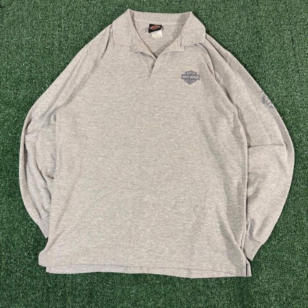 Harley-Davidson Mens Long Sleeve Polo Shirt Gray XL Embroidered Logo 0285